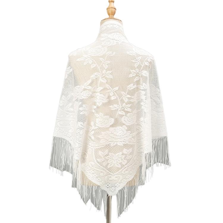 Stylish Lace Scarf with Tassels Multiuse Flower Shawl Wrap for Various Outfit Occasion Outdoor Sunproof Shoulder Wrap
