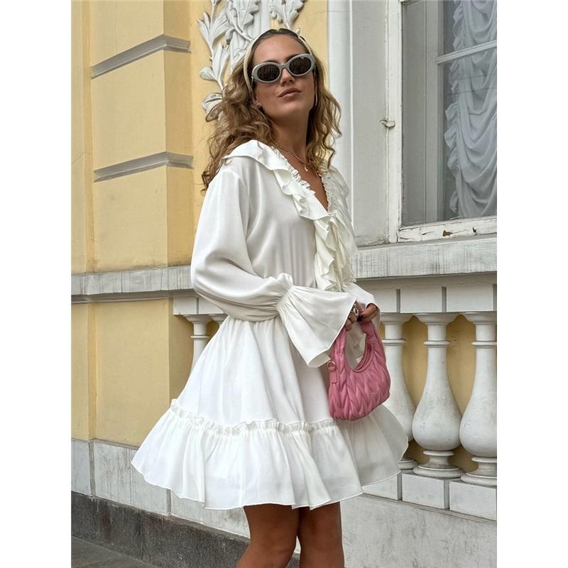 V Neck Dress Women's Summer Flared Sleeve Dress European And American Style Short Chiffon Dress