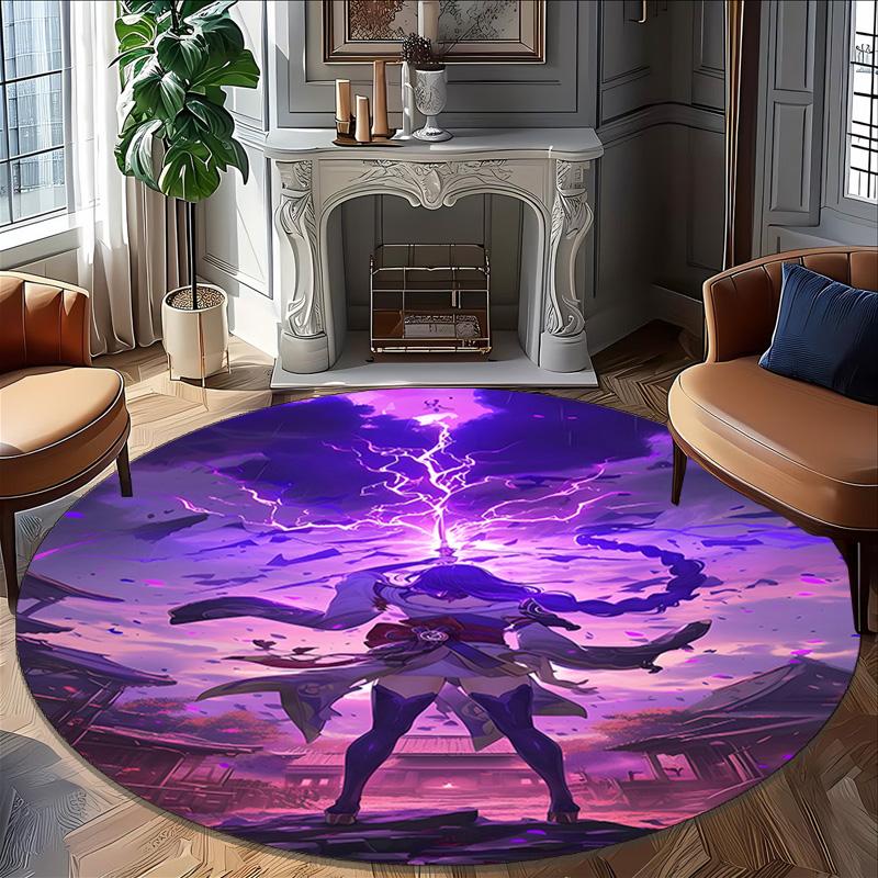 1pc Genshin Impact Beelzebul2 Design Printed Area Round Carpet for Bedroom Living Room Home Decor Rugs Mat Non Slip Mat Rug for Bedside