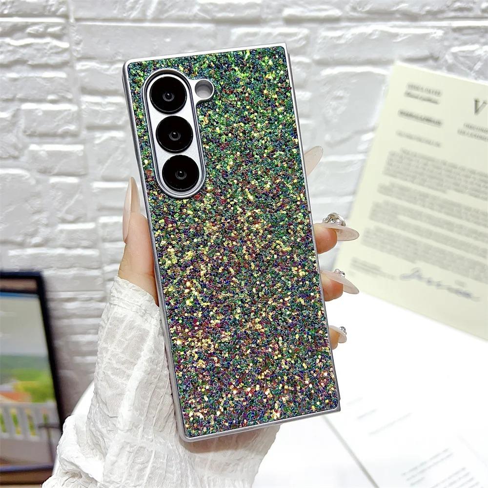 Electroplated Silver Frame Phantom Glitter Phone Case for Samsung Galaxy Z Fold 7 6 5 4 3 Colorful Laser Shockproof Protect Back Cover