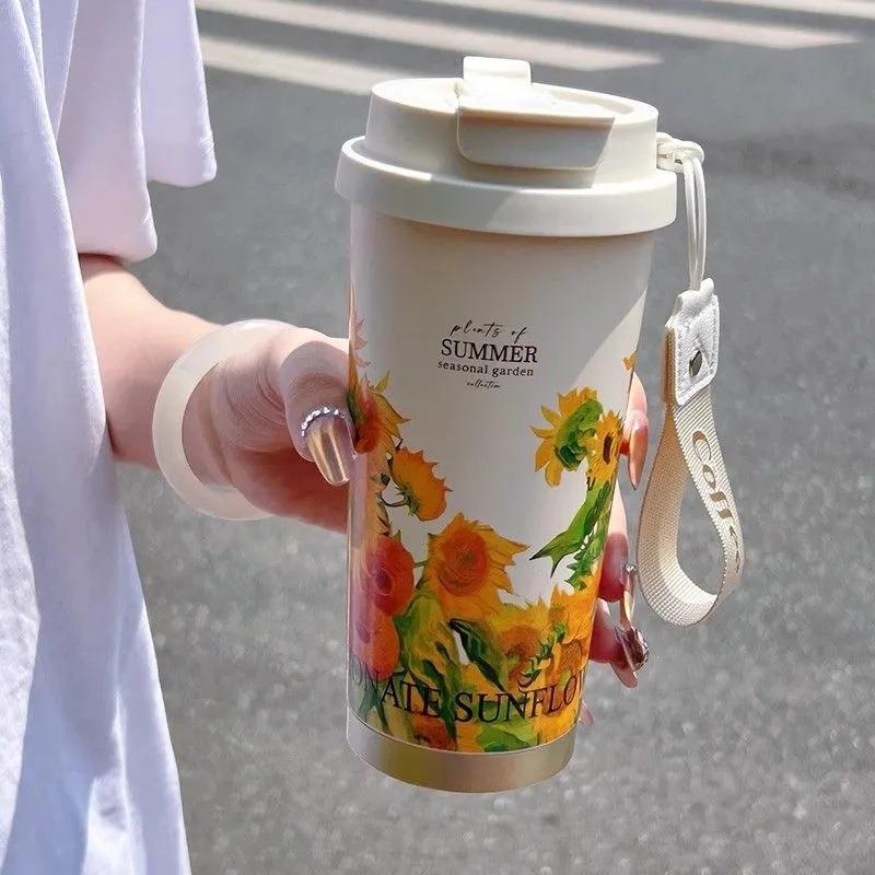 Double drinking cup Stainless steel straw thermos cup Women's portable cup Gift cup High value coffee cup