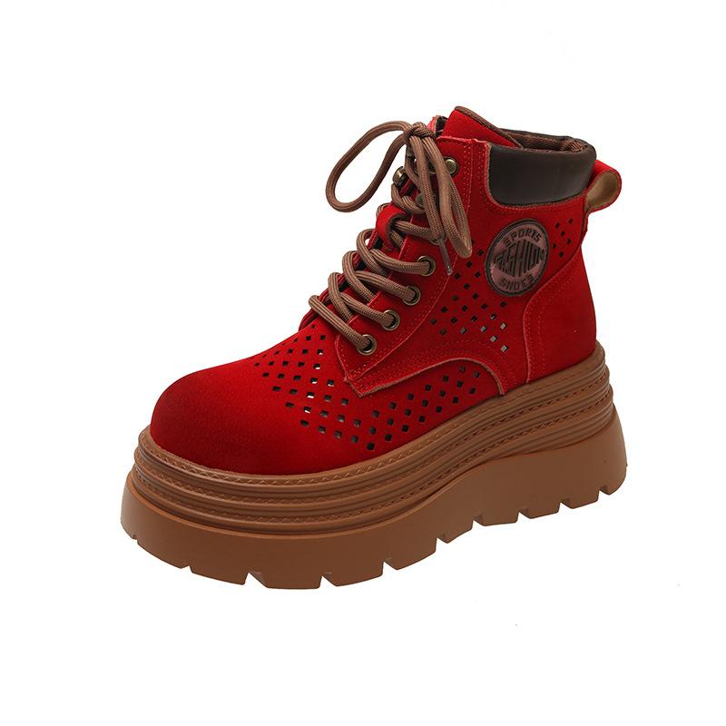 Hollow and Breathable Small Retro Martin Boots Women's British Style 2025 Summer New Heightening Muffin Thick-soled Short Boots
