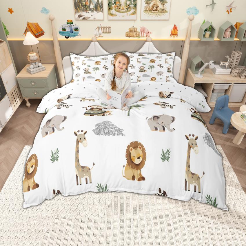 

Homewish Cartoon Animal Duvet Cover Set For Kids Woodland Wildlife Bedding Seet For Girls Boys Alphabet Bed Set EU Single(135*200cm)3pcs
