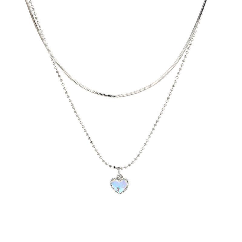 

Двойной лунный камень Любовь Кристалл Ожерелье Простой Кулон Цветное Сердце Сложенные Ключицы Женская Мода