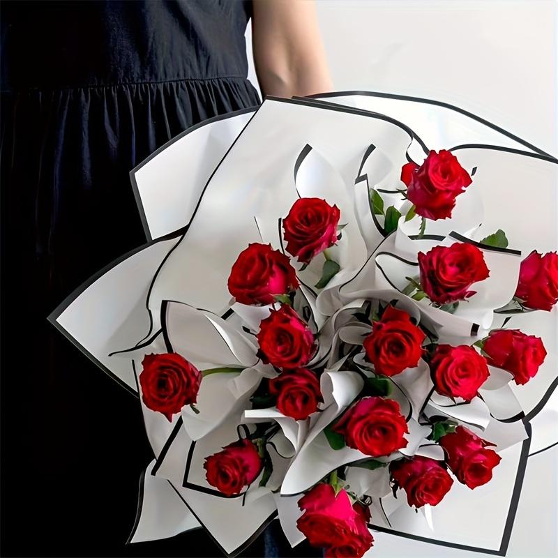 20pcs/pack Black And White Border Line Edge Matte Film Waterproof Wrapping Paper Florist  Packaging Materials Flower Wrapping Paper