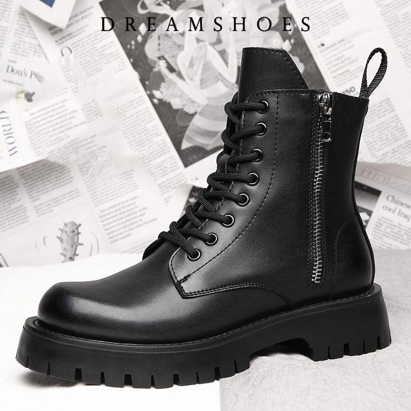 2025 Increase 6cm Heel Ankle Boots Women Autumn Double Zipper Women's Ankle Boots Platform Thick Heel Motorcycle Boots Women