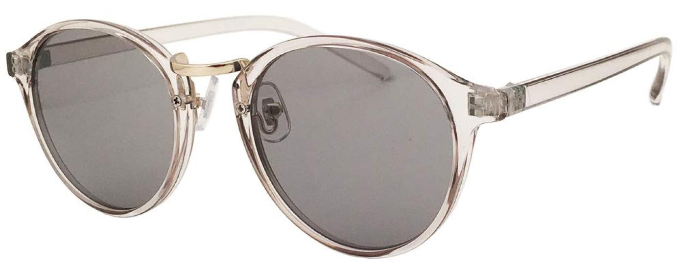 

[FaceTrick az Label] Boston Sunglasses, 99.9%+ UV Protection, Light-Colored Sunglasses, Clear Gray FrameLight Smoke Lens, AZ7108-1