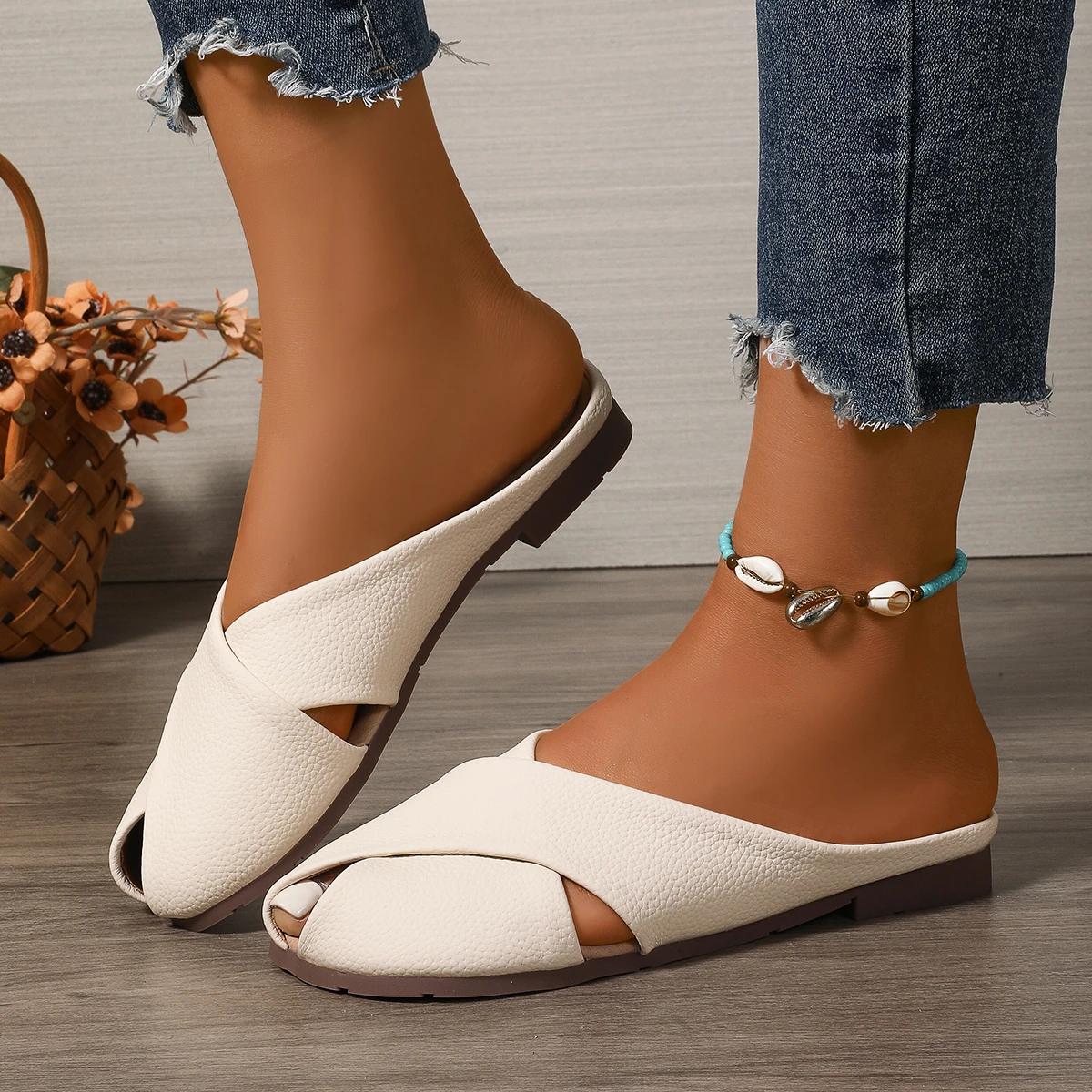 

Fashion Women Slippers 2025 New Summer Sandals Half-Dragged Soft Sole Shoes Fashionable Versatile Women Slippers Outdoor Slides Women 43 белый