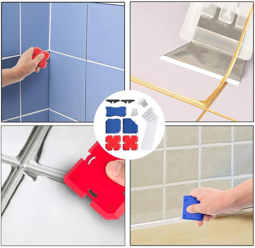 Multi-functional Caulking Tool Set with Stainless Steel Scraper and Grouting Ball for Sealant and Tile Joint Cleaning