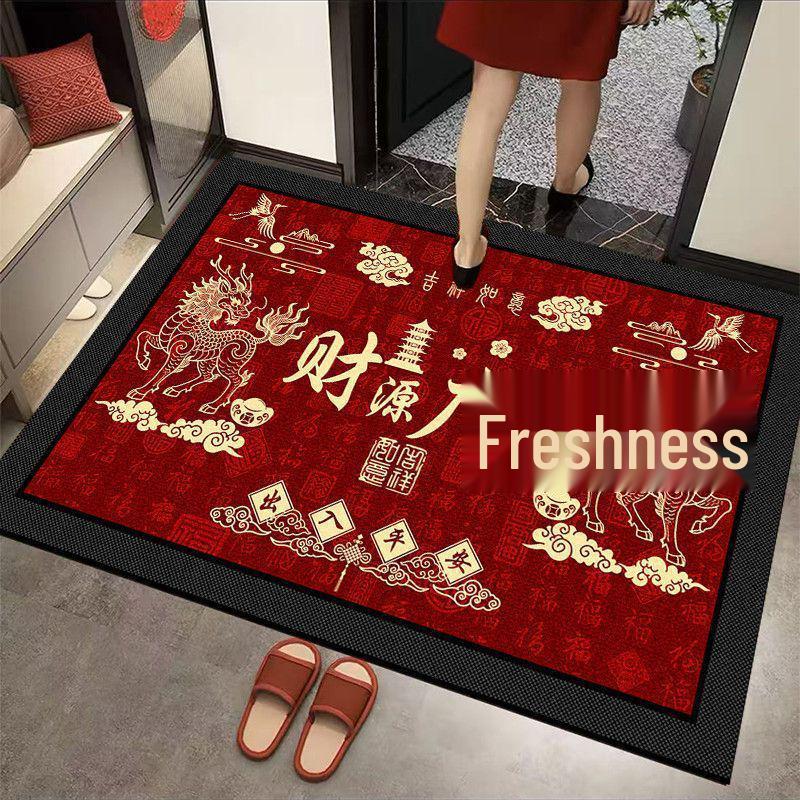 Chinese New Year Crystal Velvet Anti-slip Entrance Mat - Easy Clean, Water Absorbent Red Door Mat