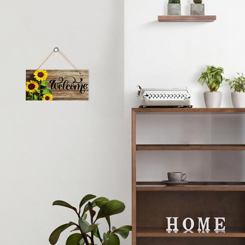 Rustic Sunflower Welcome Wall Hanging Decor Wood Art Plaques Sign Door Sign for Home Living Room Kitchen Decor