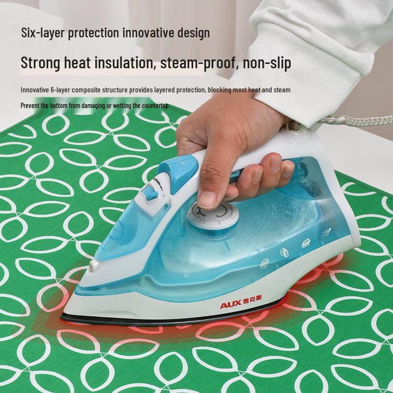 Portable Green Leaf Ironing Mat: Six-Layer Protection, Soft, Foldable, Waterproof, Heat-Resistant, Non-Slip Pad for Garment Steaming.