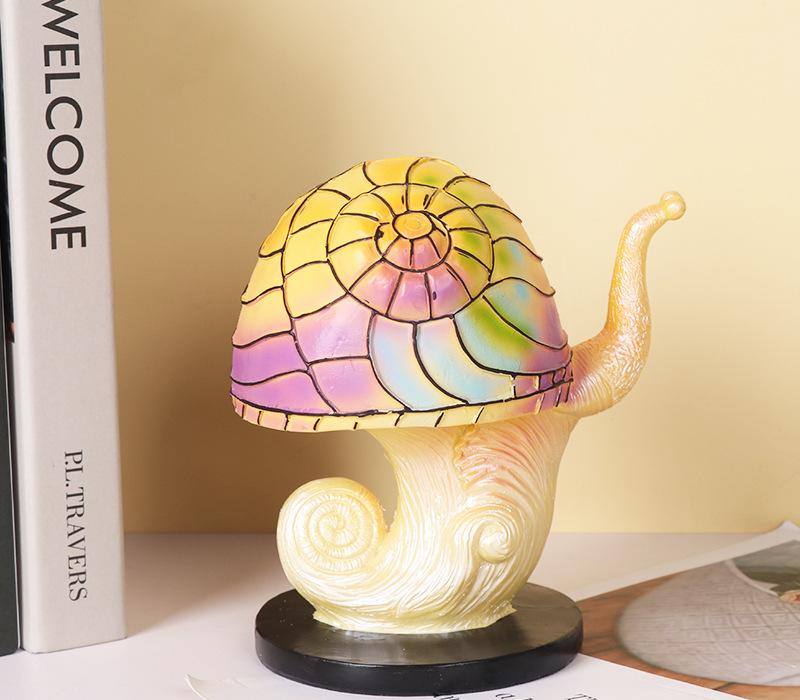 Painting Mushroom Table Lamp,Stained Plant Night Light,Resin Mushroom Bedside Lamp for Bedroom Living Room Home Office Decor