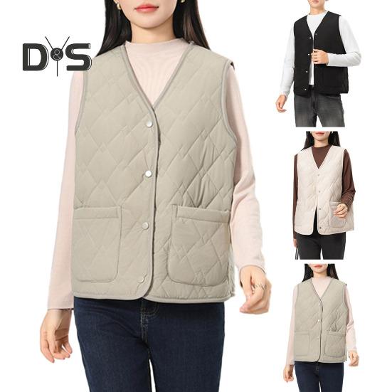 Women Fall Winter Waistcoat Sleeveless V Neck Single Breasted Thick Padded Warm Solid Color Casual Windproof Soft Lady Vest Coat