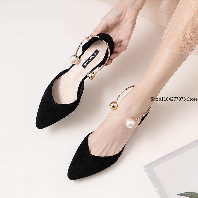Fashion 2025 Women Rounded Toe D'orsay Satin Evening Dress Flat Shoes with Metal Ankle Bracelet Pearl Ball Special Flats Colors Size 43