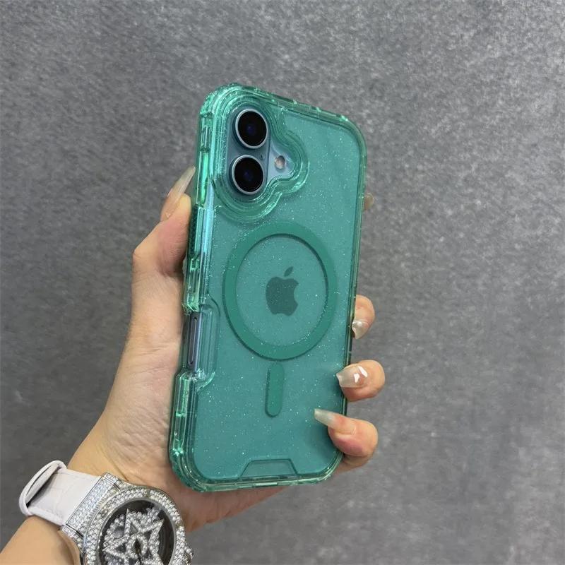 

Glitter for Magsafe Hand Wrist Strap Case for iPhone 16 15 14 Pro Max Plus 11 12 13 Magnetic Lanyard Transparent Bling Cover iPhone 15 Pro Max