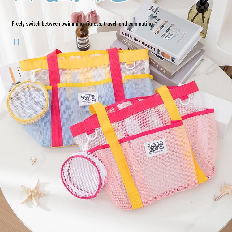 Large Capacity Mesh Toiletry Bag with Multi Pockets for Travel and Beach
