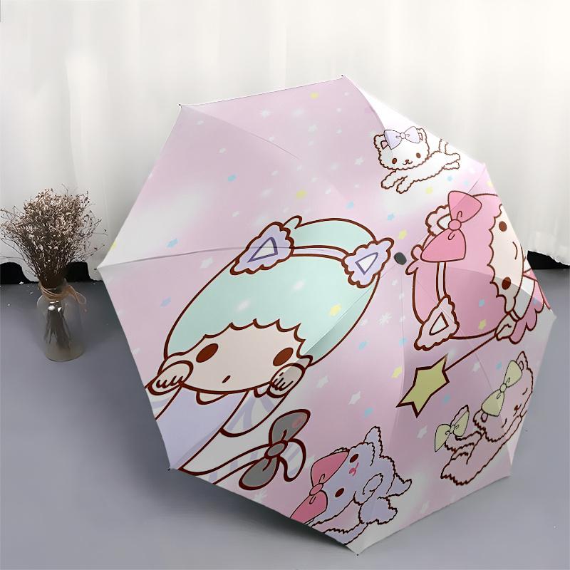 Little Twin Stars, Sanrio Characters Automatic opening and closing folding umbrella with 8 rib frame and compact travel design, perfect for
