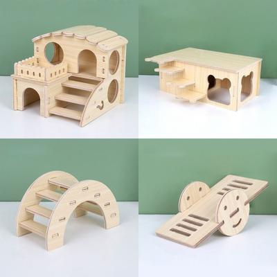 New Wooden Hamster Villa Easy To Install Durable Platform House Chewable Cage Accessories Small Pet Activity Toy Pet Supplies