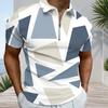 Men Plus Size Short Sleeve Quarter Zip Collared Polo Shirt Geometric Printed White Black Orange