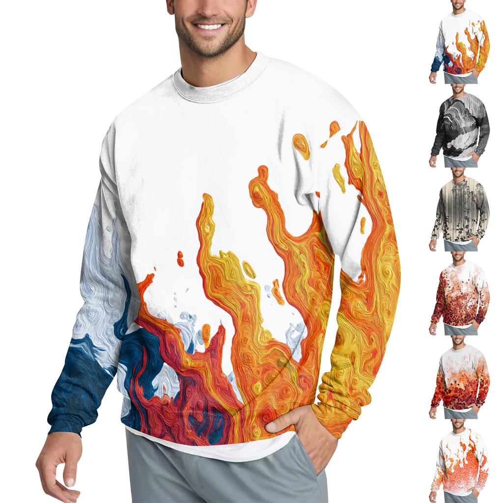 Men's Casual Fashion Printed Round Neck Pullover Sweatshirt