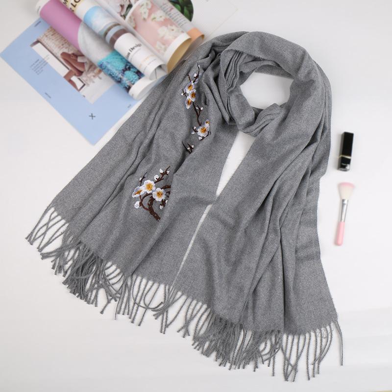Autumn and winter new plum blossom wool scarf women's versatile tassel fashion flower warm solid color shawl women