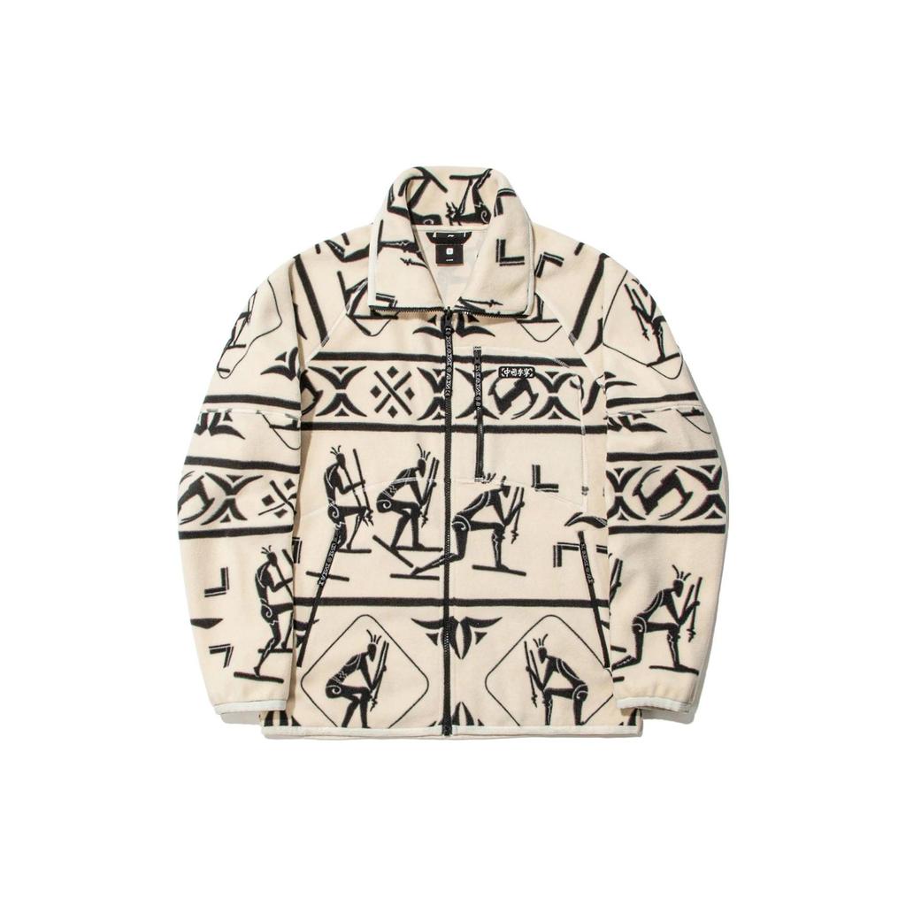Li Ning Altay Rock Art Element Cardigan Fleece Hoodie Unisex Hoodie Light-Antique-Yellow AWDT711-1