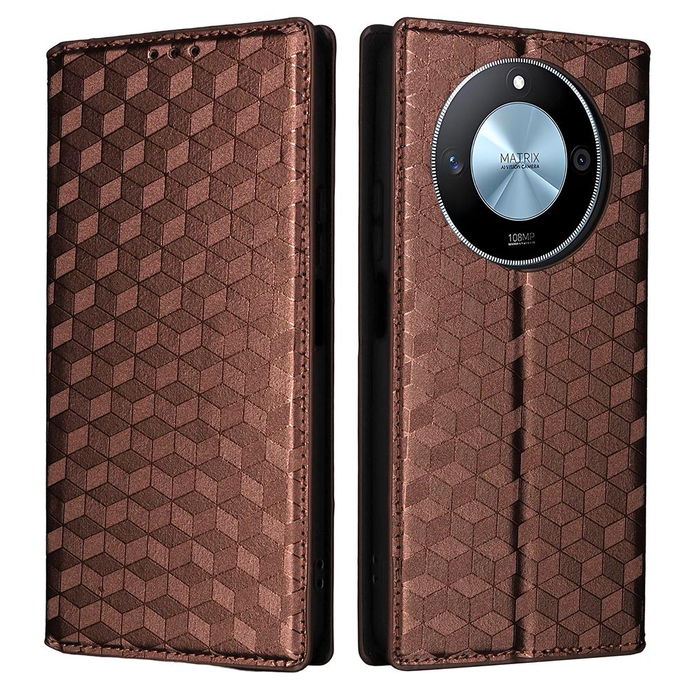 

Чехол-кошелек для Honor X9c Smart 5G/X60 5G, кожаный чехол для телефона с ромбовидным тиснением Brown