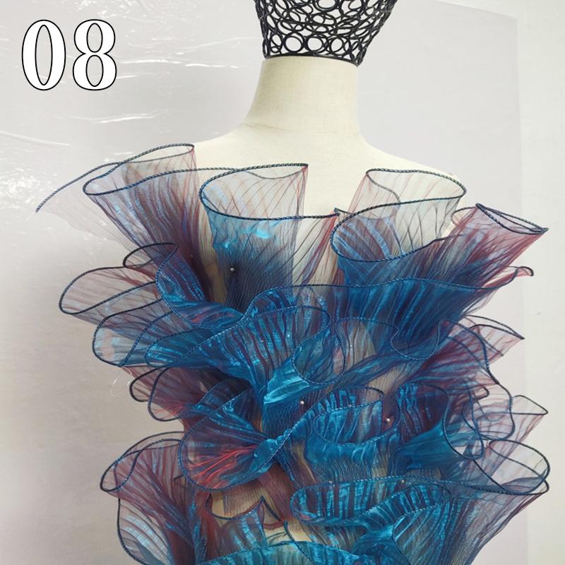 Metallisch Plissiertes Rüschenkantenband Mesh-Stoff Laser-Organza Transparenter Stoff für DIY Nähen Bühnenkleidbesatz Handwerk