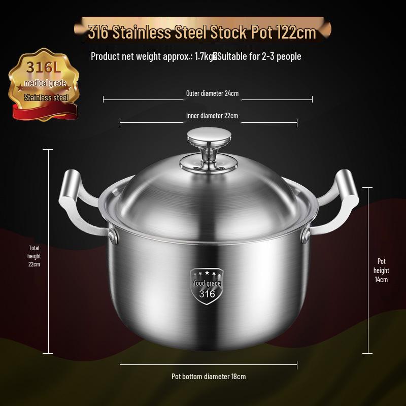 Extra Tall 316 Stainless Steel Stockpot with Anti-Overflow Lid, Large Capacity, No Coating, Perfect for Porridge, Steaming, and Stews.