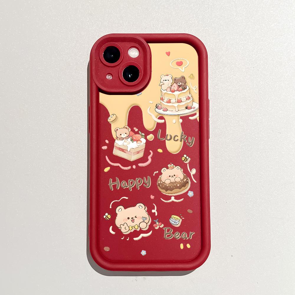 Für iPhone 16 15 14 13 12 11 Pro Max XS Max XR X SE 8 7 Weiche Silikon-Kuchen-Donut-Bär-Muster Vollobjektiv-Schutz-Telefonhülle