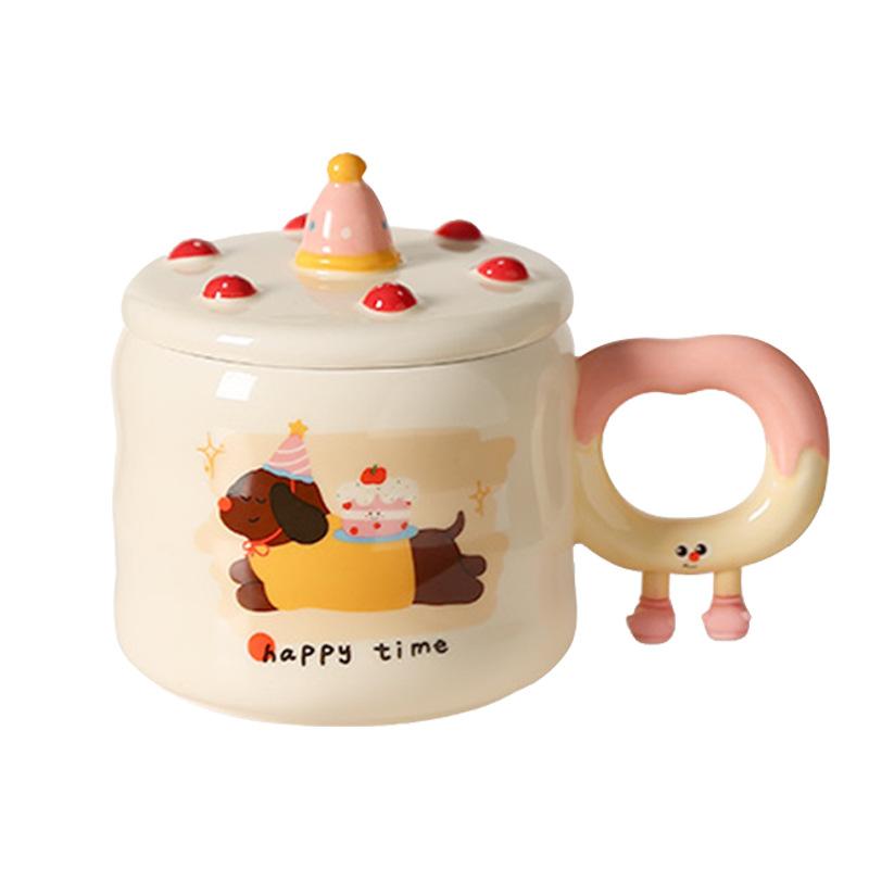 Cute Cat And Dog Ceramic Mug With Lid Creative Birthday Gift Cup Girl Heart Home Coffee Cup Souvenir