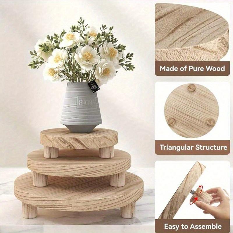 1pc/Set Wooden Round Tray Multifunctional Wooden Candle Base Kitchen Fruit Tray Base Bathroom Storage Tray