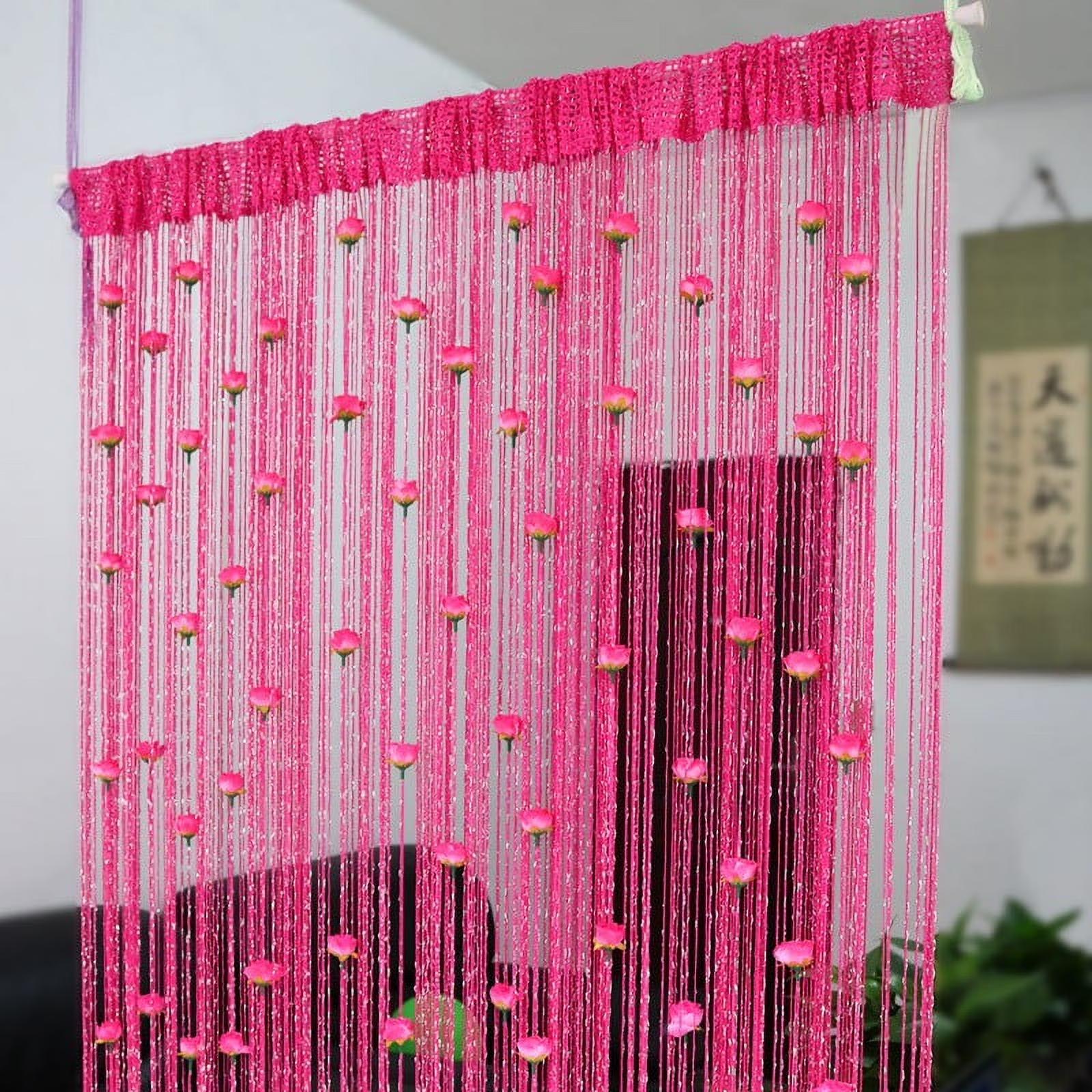 

52x84 Inch Rose Print Curtain - Boho Tassel Door Curtain For Bedroom/Patio, Sheer Window Panel With Grommets For Salon/Living Room One Size