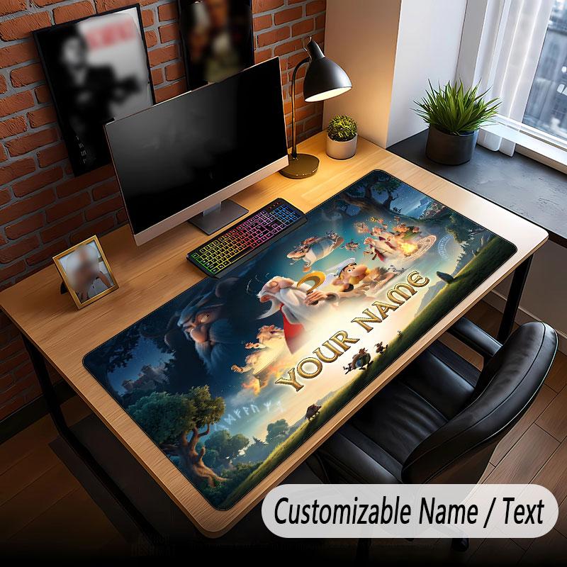 Custom Name Text Big Mouse Pad,Asterix & Obelix Soft Non Slip Extended Desk Mat For Home Office