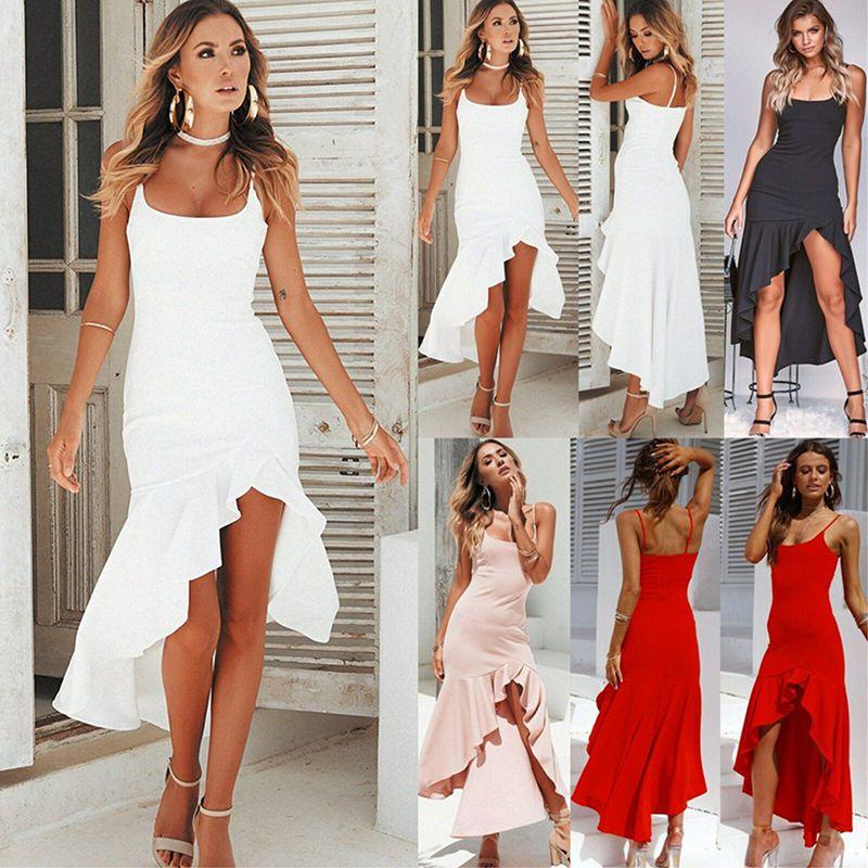 Robe Longue Maxi Asymétrique à Volants Sans Manches Élégante pour Femme, Robe d'Été