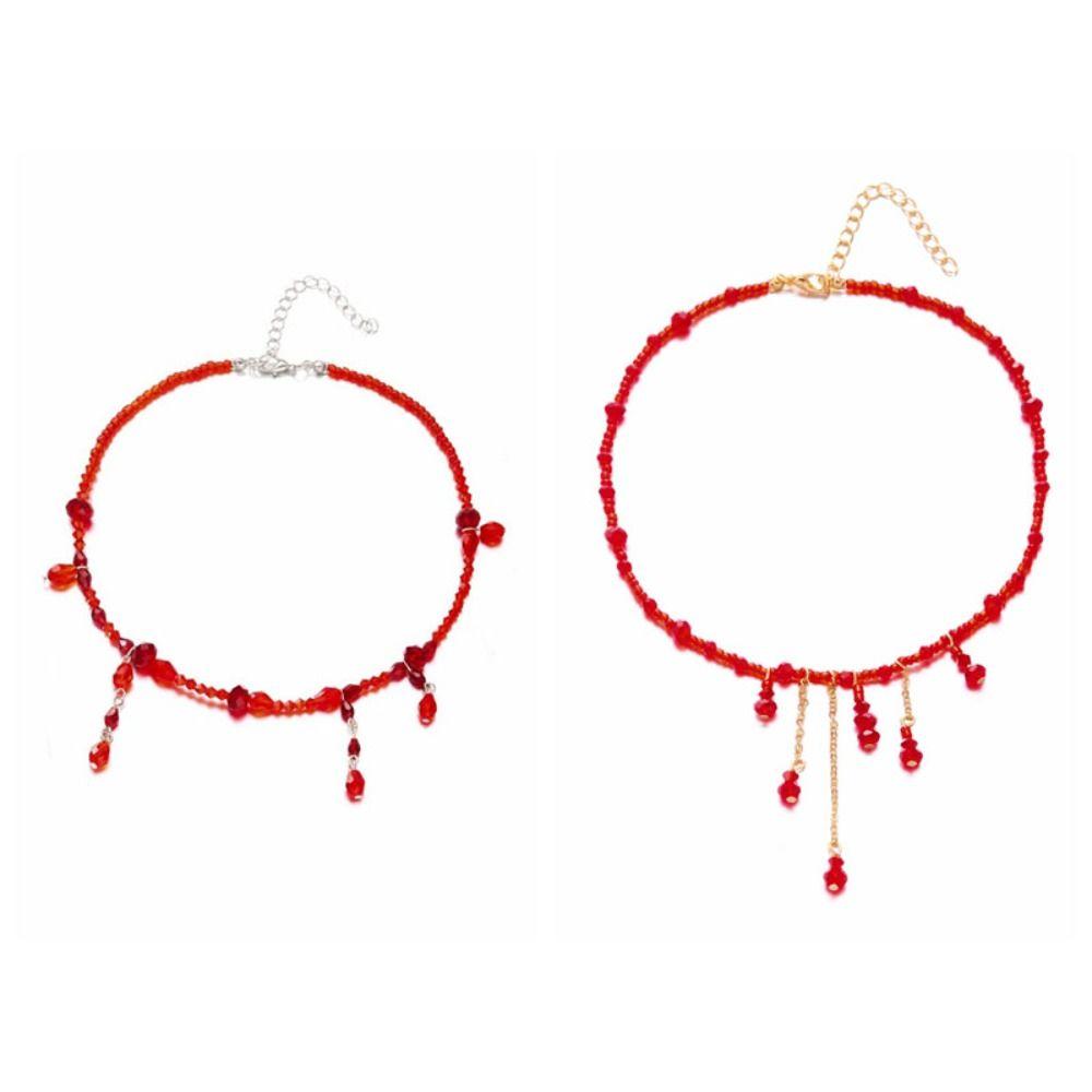 Tassel Blood Drop Necklace Red Halloween Choker Retro Halloween Collarbone Chain  Girl