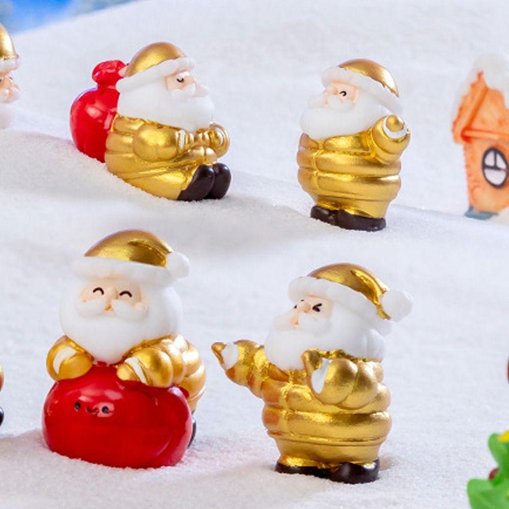 10pcs Cartoon Christmas Elderly Sled Figurine Cute DIY Mini Santa Claus Ornament Handmade Resin Crafts Santa Claus Statue
