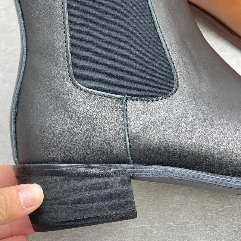 Johnature Handmade Genuine Leather Short Boots Retro Cowhide Versatile Pointed Toe Thick Heel Women's Boots