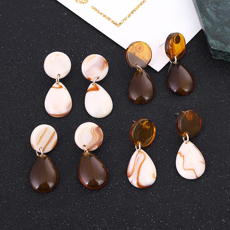 Korean resin acrylic amber round water droplet leopard print fashionable earrings