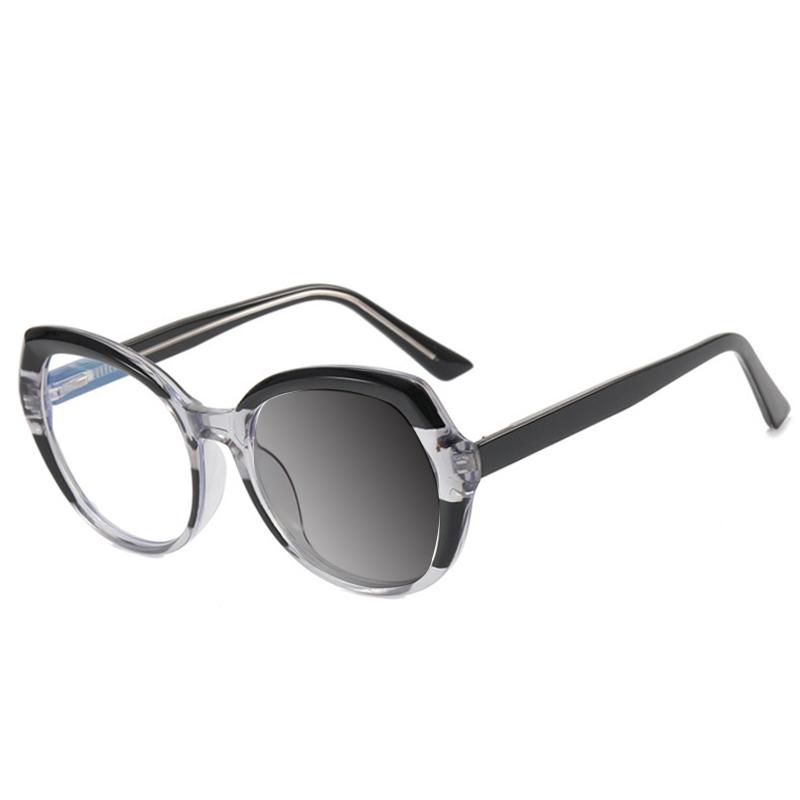 Latest Luxury Design Round Shape Transparent Leopard Lady Frame Color Shift Anti Blue Light Hyperopia Reading Glasses +2 +4 +6