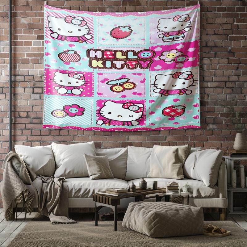 Hello Kitty Tapestry Wall Hanging Kawaii Aesthetic Room Decor Cute Wall Art for Bedroom Dorm Teen Girls