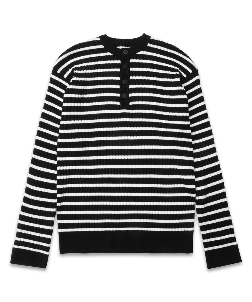 DOFFJASON Striped Henley Neck Knit Black