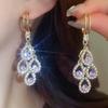 Trendy Purple Zircon Teardrop Ear Clips Elegant Luxurious Earrings For Women Fashion Jewelry