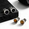 Viking Round Stone Stud Earrings for Men Boys,Anti Allergy Stainless Steel Tiger Eye Stone Stud Earrings Gift
