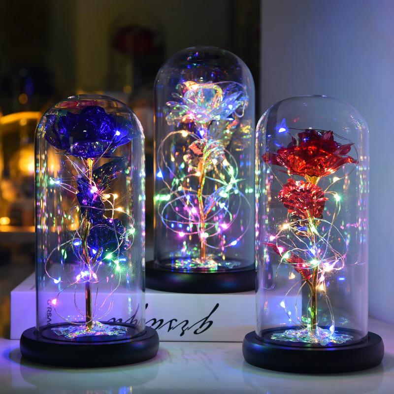 24K Gold Foil Rose with LED Glass Cover - Valentine's & Christmas Gift Vase