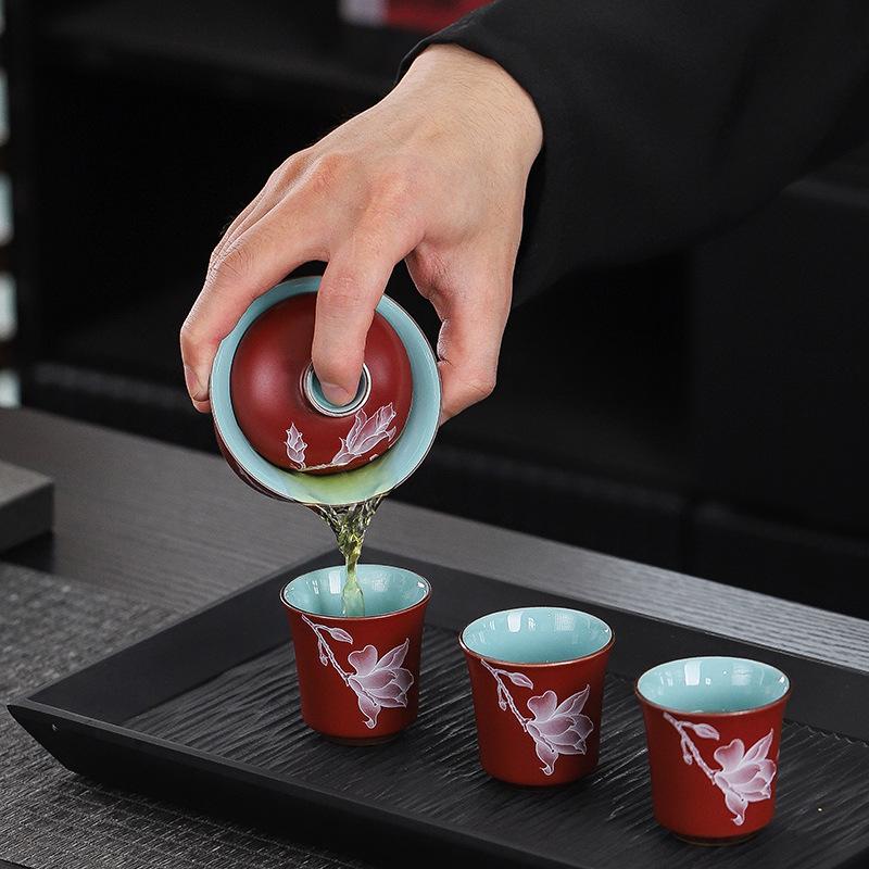 Portable Ceramic Kung Fu Travel Tea Set: One Pot, Three Cups