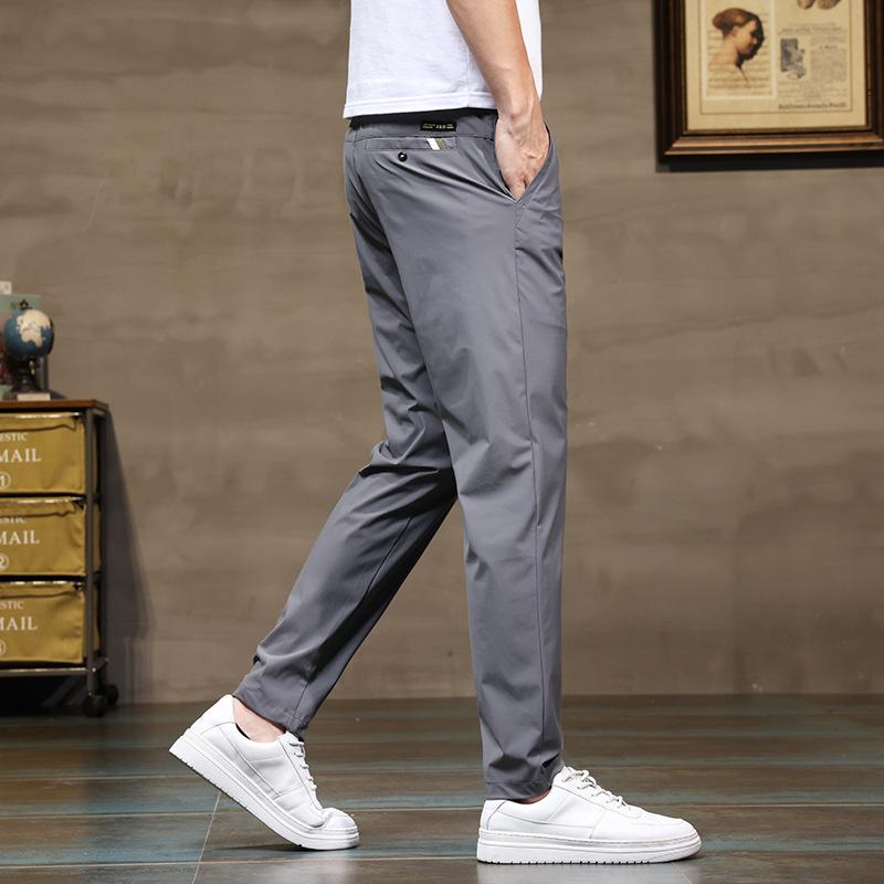 Men's Summer Slim Fit Four-Way Stretch Ice Silk Pants - Trendy Casual Straight Leg Suit Style
