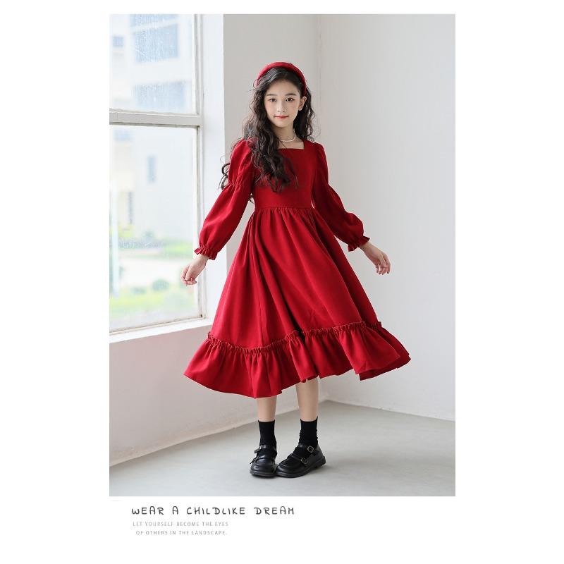 Cute Vintage Girls Lolita Long Sleeve Princess Long Dress For Kids Children