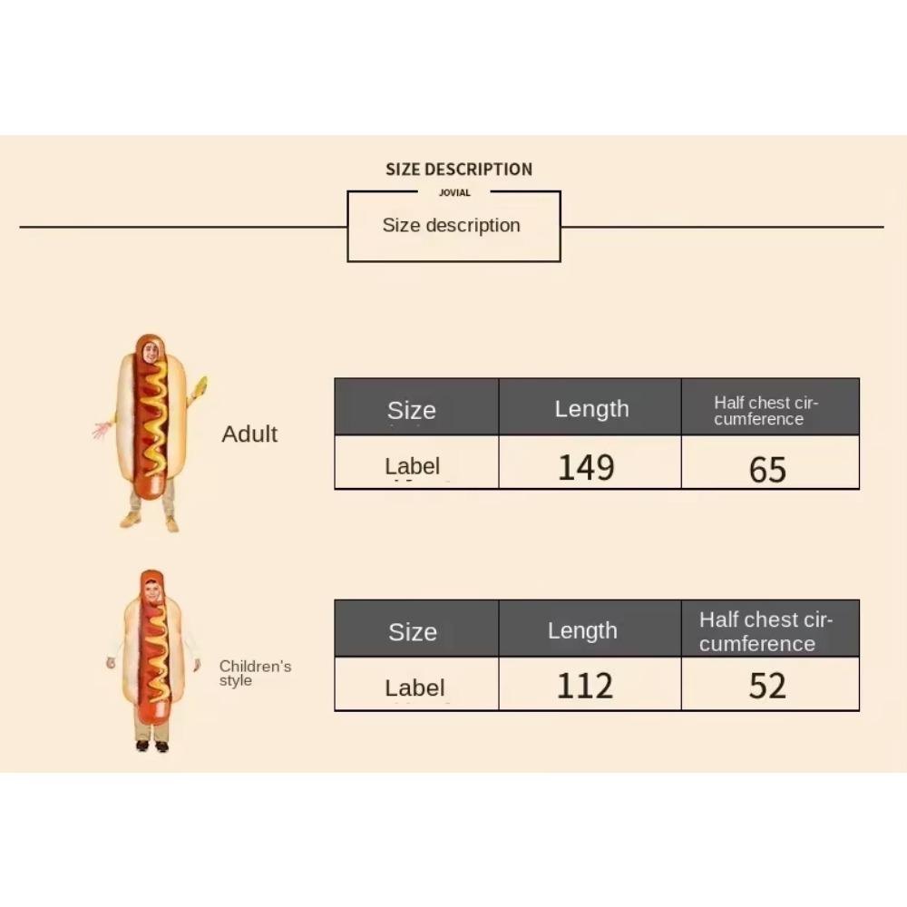Halloween Cos Costumes Hot Dog Costumes for Adult Kids Funny Food Sausage Adult Child Unisex One-Piece Costume Carnival Jumpsuit
